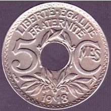1918 France 5 Centimes Coin