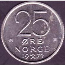 1974 Norway 25 Ore Coin