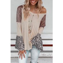 Leopard Sequin Patchwork Bell Sleeve V Neck Tunic Top
