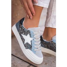 Silvery Star Glitter Patchwork Lace-up Sneakers