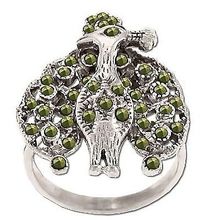 Sterling Silver Genuine 42 Marcasite Peacock Ring
