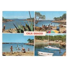 multiview, SAN ANTONIO ABAD, IBIZA, SPAIN used vintage postcard CALA GRACIO #