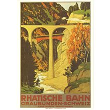 Rhatische Bahn 1911 Graubunden Railway Bridge Switzerland Poster Postcard