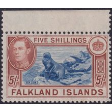 Falkland Islands 1944 5/- Indigo & Pale Yellow-Brown