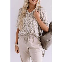 Brown Leopard Print V Neck Plus Size T Shirt
