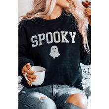 Black Glitter SPOOKY Ghost Pattern Crew Neck Halloween Sweatshirt