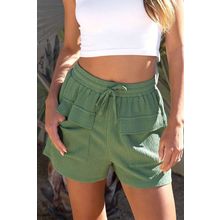 Green Flap Pocket Casual Drawstring Shorts