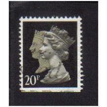 1990 GB QUEENS 20P BROWNISH BLACK-CREAM F/U SG1476N