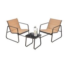 3 Pieces Patio Conversation Set with Breathable Fabric and Tabletop-Brown