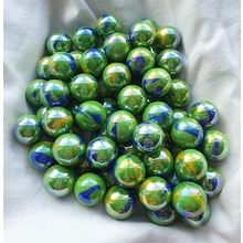 PEACOCK - *DISCONTINUED* - 25 Glass Marbles, Green, Blue, Yellow Swirl, 16mm