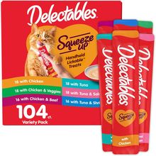 Delectables Squeeze up Variety Pack, Creamy Squeezable Puree, Lickable Wet Cat T