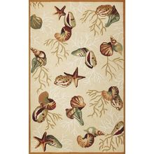2'X3' Beige Hand Hooked Sea Shells Indoor Accent Rug