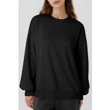 Black Solid Fleece Lined Drop Shoulder High Low Sweatshirt