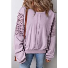 Orchid Petal Knit Crochet Exposed Seam Ribbed Trim Sweatshirt