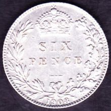 1908 Great Britain 6 Pence Silver Coin