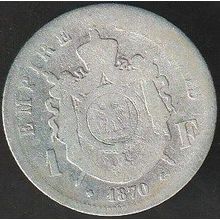 1870 BB France 1 Franc Silver Coin
