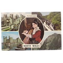 picturesque NORTH WALES, multiview , used vintage postcard 1966 postmark. #