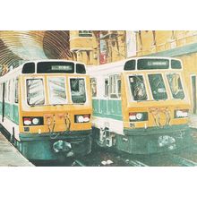 Twins At York Harrogate Yorkshire Trains Painting Postcard