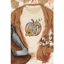 Khaki Pumpkin with Flower Graphic T Shirt