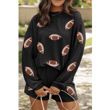 Carbon Grey Sequin Rugby Football Corded Knit Two Piece Shorts Set