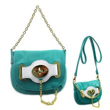 Pebble Leather-like Small Flap Purse w/ Metal Chain Strap And Twist Lock - Tu...
