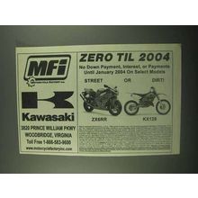 2003 Kawasaki ZX6RR and KX125 Motorcycles Ad