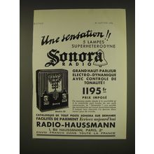 1934 Radio-Haussmann Sonora Radio Model 55 Ad - in French - Une sensation!!