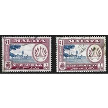 MALAYA N.SEMBILAN 1957 $1 Sc#72 x2 [RIGHT STAMP TORN] USED @N796
