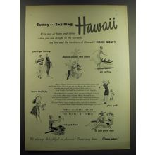 1949 Hawaii Visitors Bureau Ad - Sunny exciting Hawaii Why stay at home