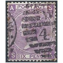 1870 SG109 6d Mauve Plate 9 Good+ Used "SA"