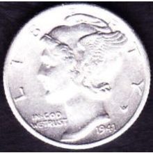 1941 D USA 10 Cents Silver Coin Mercury