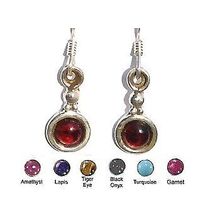Pair of Sterling Silver Hand-made Genuine Stones Dangle Earrings