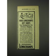 1948 Longchamps Restaurant Ad - Make Longchamps Gift Shops