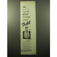 1950 Coty Shakti Deodorant Powder Ad - Only Coty offers the fragrant all over