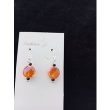 Attractive faceted orange crystal glass twist disc 925 silver hook earrings
