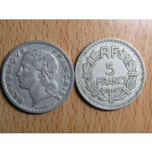 France Republic 1946 5 Francs Coin