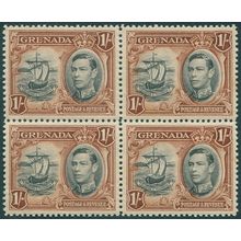 Grenada 1938 1s black & brown Perf 12½ SG160 MNH block x4