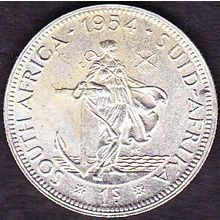 1954 South Africa 1 Shilling Silver Coin