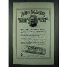 1919 Beeman's Pepsin Chewing Gum Ad - Irritability Decreases Efficiency