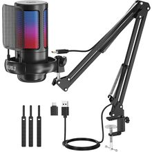 NJSJ USB Gaming Microphone for PC, Condenser Mic with Boom Arm for PS4/ PS5/ Mac