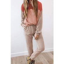 Fiery Red Corded 2pcs Colorblock Pullover and Pants Outfit