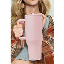 Light Pink Frosted Stainless Handle Large Vacuum Cup with Straw 40oz