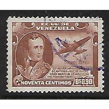 VENEZUELA 1945 ANTONIO JOSE DE SUCRE AND DOUGLAS DC-4 90c BROWN SG714 FINE USED