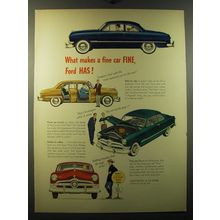 1950 Ford Cars Ad - What makes a fine car FINE, Ford HAS