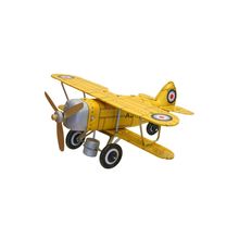 MS454Y - Collectible Tin Toy - Yellow "Curtis" biplane - 3"H x 7.25"W x 7.75"D