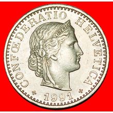 Ⰶ LIBERTY (1881-2025): SWITZERLAND★20 RAPPEN 1991B DIES 2+B★LOW START★NO RESERVE