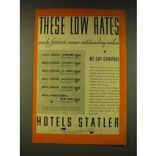 1933 Hotels Statler Ad - These low rates make Statler rooms outstanding values