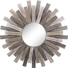 Stonebriar Large round 32" Wooden Sunburst Wall Mirror with Attached Hanging Bra