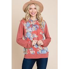 Women's Floral Printed Contrast Hoodie With Relaxed Fit And Cuff Detail