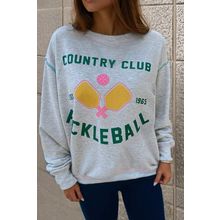 Light Grey COUNTRY CLUB PICKLEBALL Graphic Exposed Stitching Casual Sweatshirt